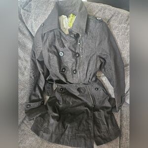 Söia & Kyo Short Trench Coat Black XS DoubleBreast Convertible Collar Lined